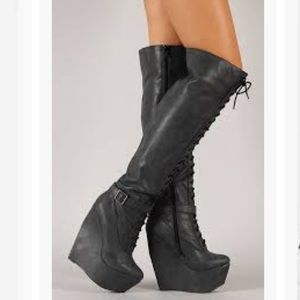 New Qupid Lace Up Distressed Wedge Boot